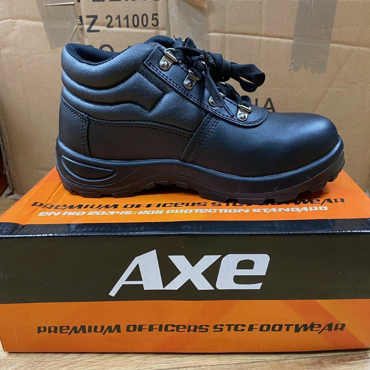 AXE LADIES SAFETY BOOTS BLACK LIGHTWEIGHT PADDED ANKLE STEEL TOE WORK SHOES