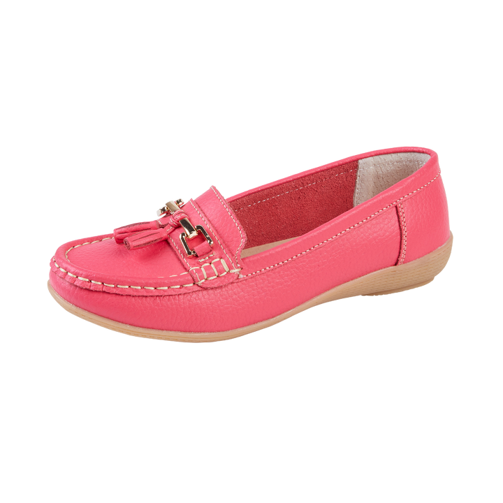 Nautical Womens Leather Slip On Loafer Moccasin Tassel Flat Shoes Watermelon Pink