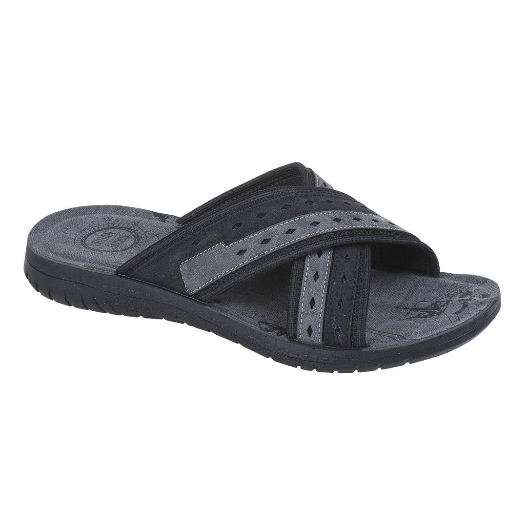 Urban Jacks Faversham Mens Black Crossover Soft Slip On Mule Summer Slider Sandal