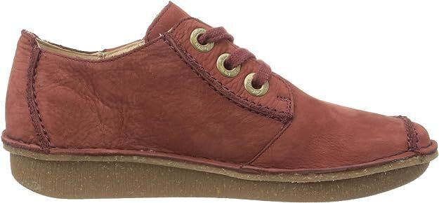 Clarks Funny Dream Womens Leather Lace Up Curved Wedge Shoes Chestnut Nubuck