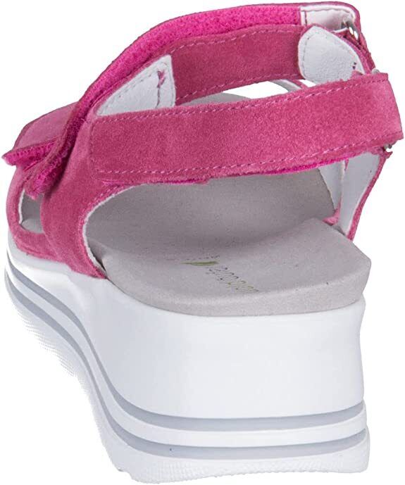 Waldlaufer 728003 Ladies Wide Fit Pink Suede Triple Touch Fasten Wedge Sandals