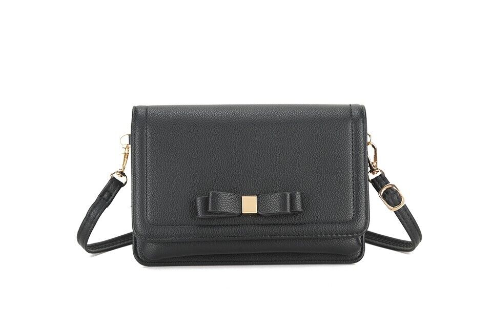 Long & Son Black Clutch Crossbody Handbag Detachable Shoulder Strap Card Pockets