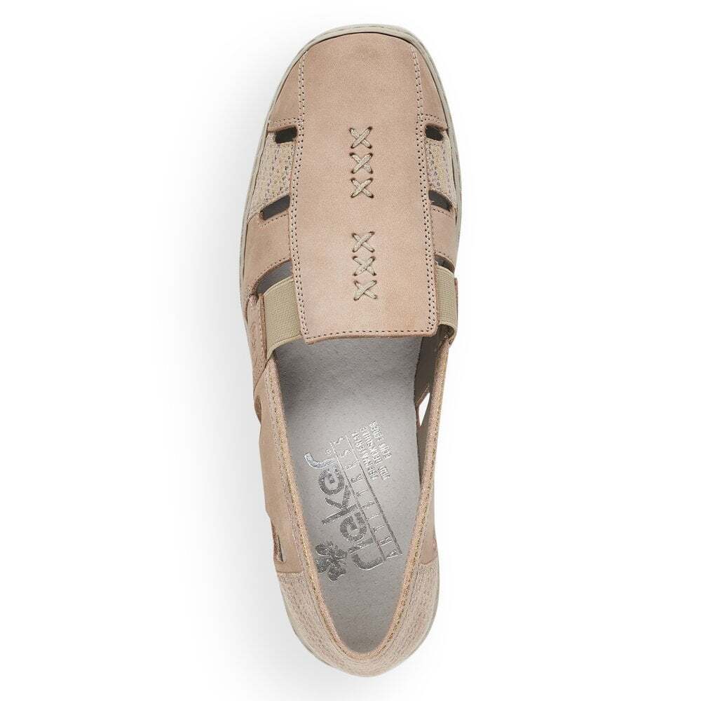 Rieker 41385 Ladies Beige Leather Nubuck Elasticated Gusset Slip On Shoes