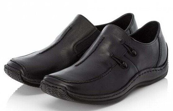 Rieker L1751 Antistress Black Leather/ Leather Lined Slip On Shoes With Elastic Gusset