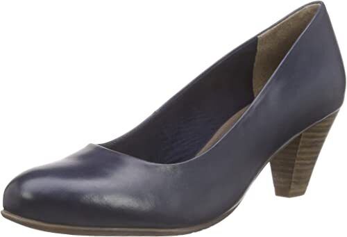 Tamaris 22400 Navy Leather Court Shoes Mid Heel Formal Airline Cabin Crew Office