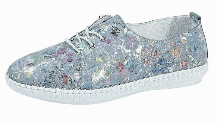 Mod Comfys L991 Ladies Blue Floral Suede Leather Elasticated Lace Casual Shoes