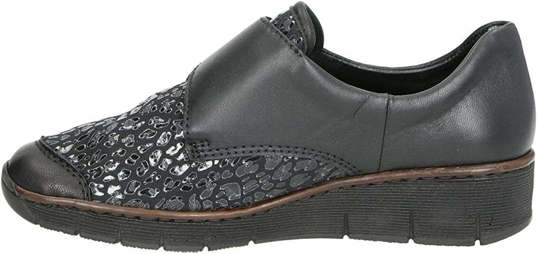 Rieker Antistress 537C0 Womens Black Leopard Print Stretch Lycra Touch Fasten Walking Shoes