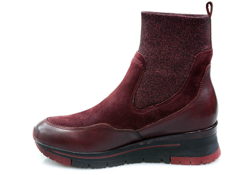 Tamaris 25409 Bordeaux Red Suede Leather Elastic Collar Platform Chelsea Boots