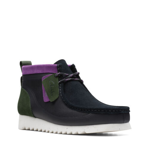 Clarks Originals Limited Edition Wallabee 2 Future Mens Black/ Purple/Green Interest Suede Square Toe Rubber Sole Wallabee Boots