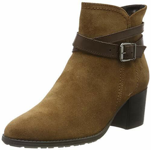 Tamaris 25059 Ladies Cognac Brown Suede Block Heel Zip Up Ankle Boots