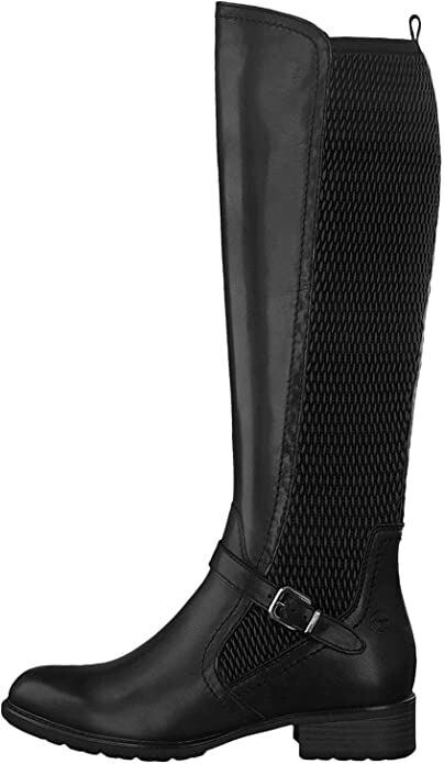 Tamaris 25511-25 Ladies Black Leather Zip Knee High Boot Extra Narrow Calf Block Heel