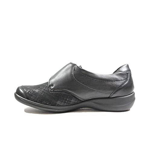 Waldlaufer Womens WIDE EEE/EEEE Black Leather/Lycra Millu M5430 Touch Fasten Shoes