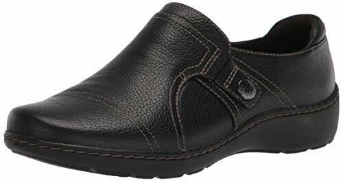 Clarks Cora Poppy Black Tumbled Leather Ladies Comfort Slip On Shoes D Fit