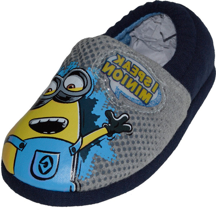 Minions Wollaston Boys/Kids Slippers Navy/Grey Novelty Elasticated Slippers