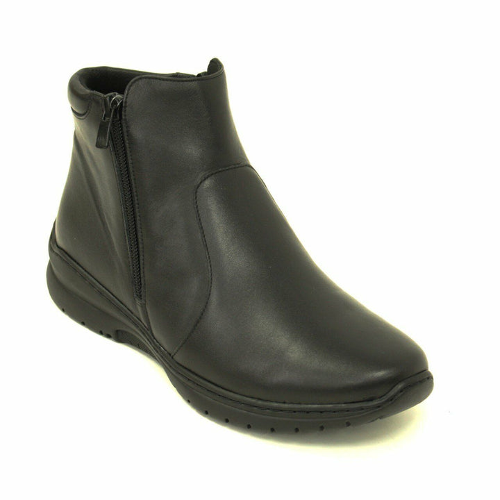 Footsoft Bella WIDE FIT (E/EE) Black Leather Zip Ankle Boots With Removable Insole