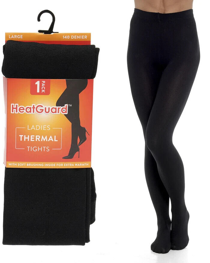 Heatguard Ladies Black Thermal Tights 140 Denier 1 Pair Pack Sizes S, M. L