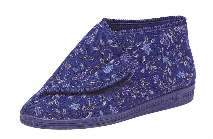 Comfylux Andrea Blue Floral SUPER WIDE FIT Velcro Washable Bootie Slippers