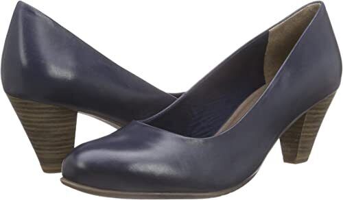 Tamaris 22400 Navy Leather Court Shoes Mid Heel Formal Airline Cabin Crew Office