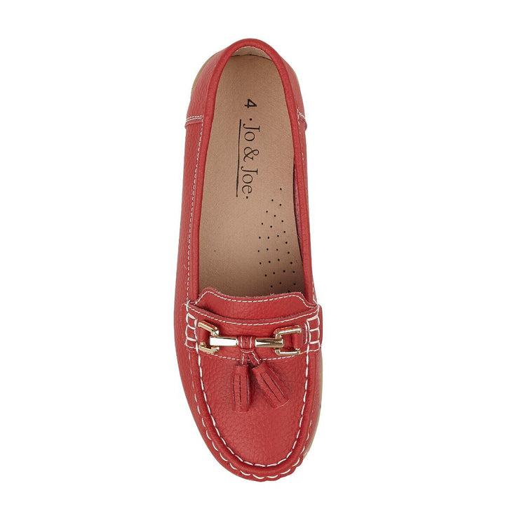 Ladies Red Nautical Leather Slip On Summer Loafers Moccasin Tassel Flat Shoes