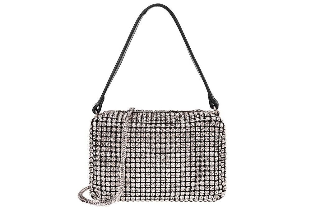 Long & Son Ladies Silver Designer Rhinestone Crossbody Detachable Chain Bag