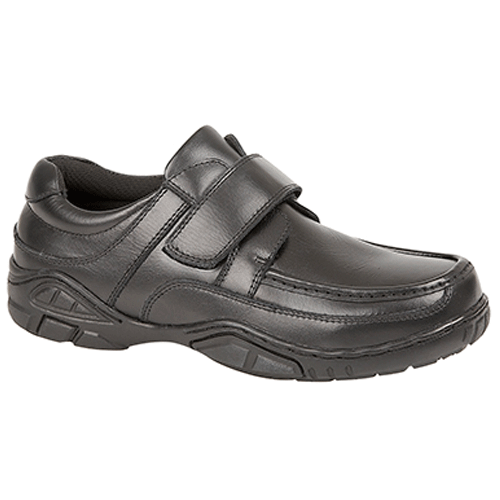 Just Good Boys Childen's School Shoes Black Soft Leather Single Strap Infants Smart Boat Shoe B803