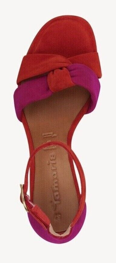 Tamaris 28321 Ladies Fushia/ Orange Suede Leather Ankle Strap Block Heel Sandals