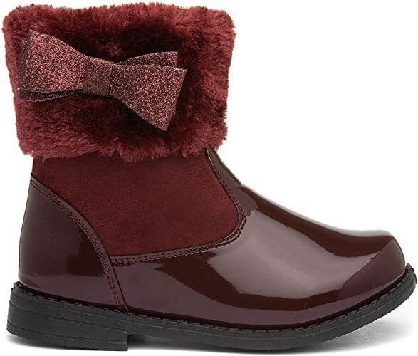 Chatterbox Jane Girls Burgundy Patent Winter Boots Faux Fur Sparkly Bow Trim