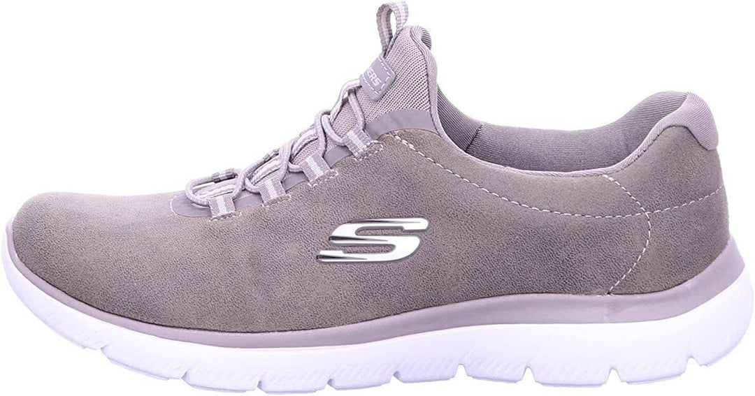 Skechers Ladies Dark Taupe Bungee Lace Memory Foam Trainers Summits Oh So Smooth