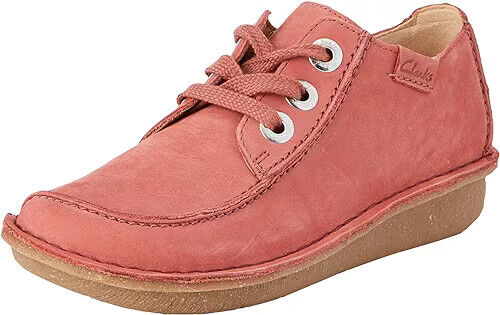 Clarks Funny Dream Womens Leather Lace Up Curved Wedge Shoes Dusty Rose Nubuck