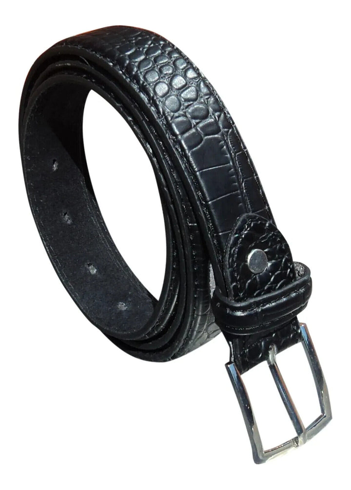 FOREST Black Leather Lined Belt with Silver Buckle MB191