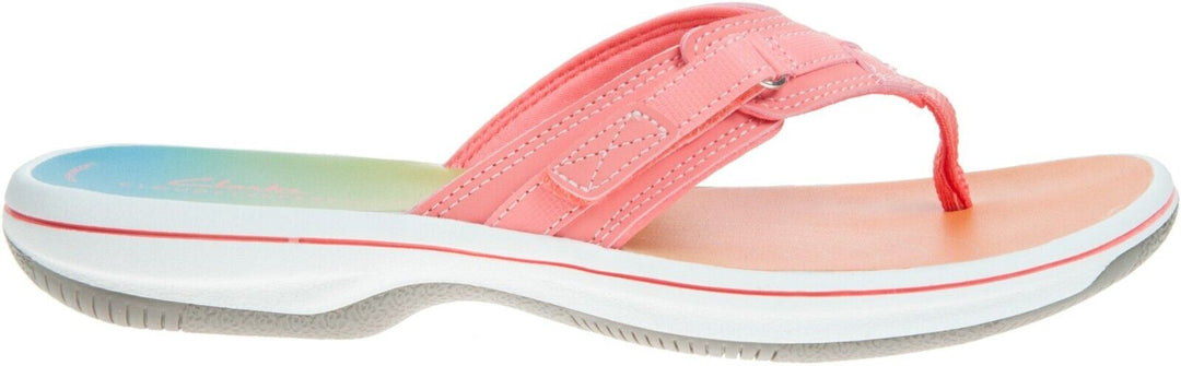 Clarks Brinkley Sea Ladies Coral Ombre Adjustable Toe Post Flip Flop Sandals