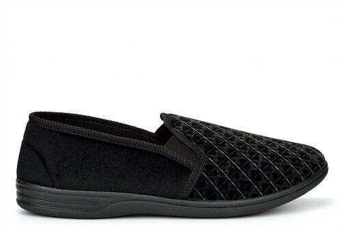 Jo & Joe Austin/Kevin Mens Black Soft Velour Twin Gusset Full  Slippers With Rubber Sole