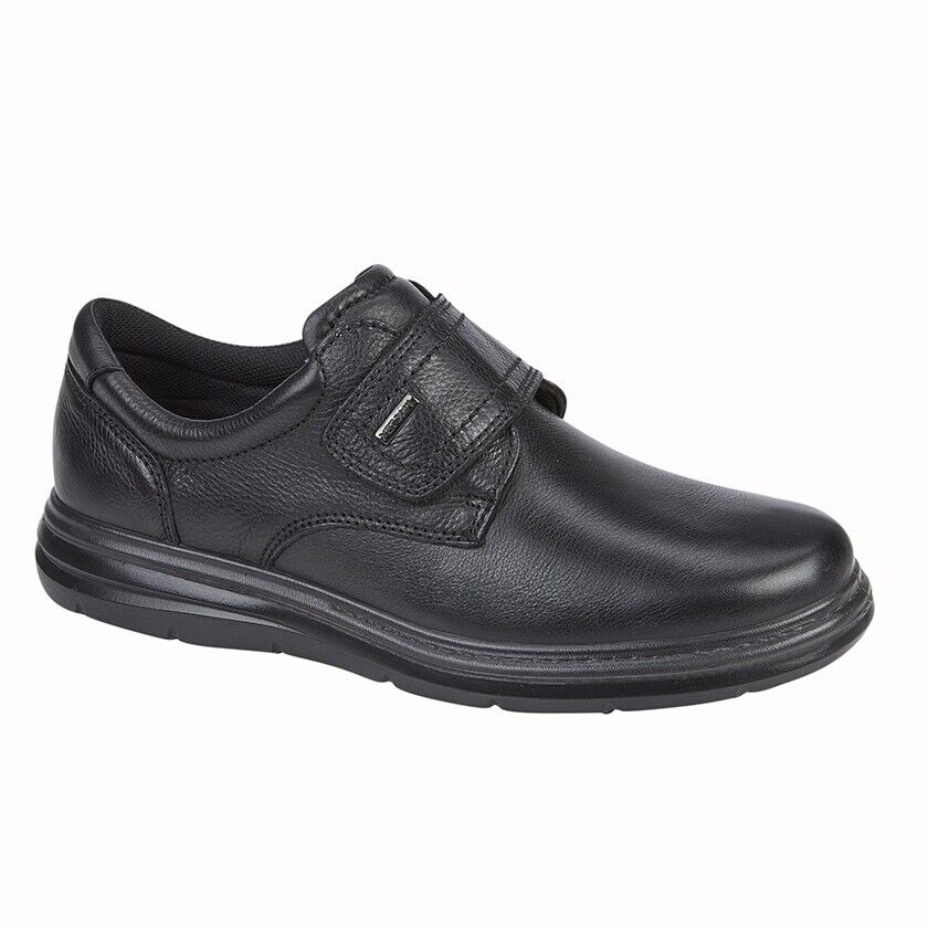 IMAC M337 Mens Black Leather Extra Wide Waterproof Velcro Strap Casual Italian Shoes