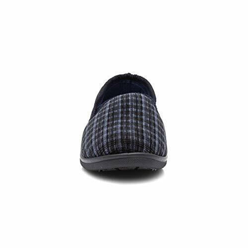 Jo & Joe Duke Mens Navy Blue Check Slippers Soft Velour Twin Gusset Full With Rubber Sole