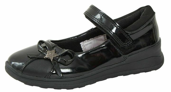 Chatterbox Alice Girls School Shoes Black Patent Leather Mary Jane With Bow Scuff Resistant