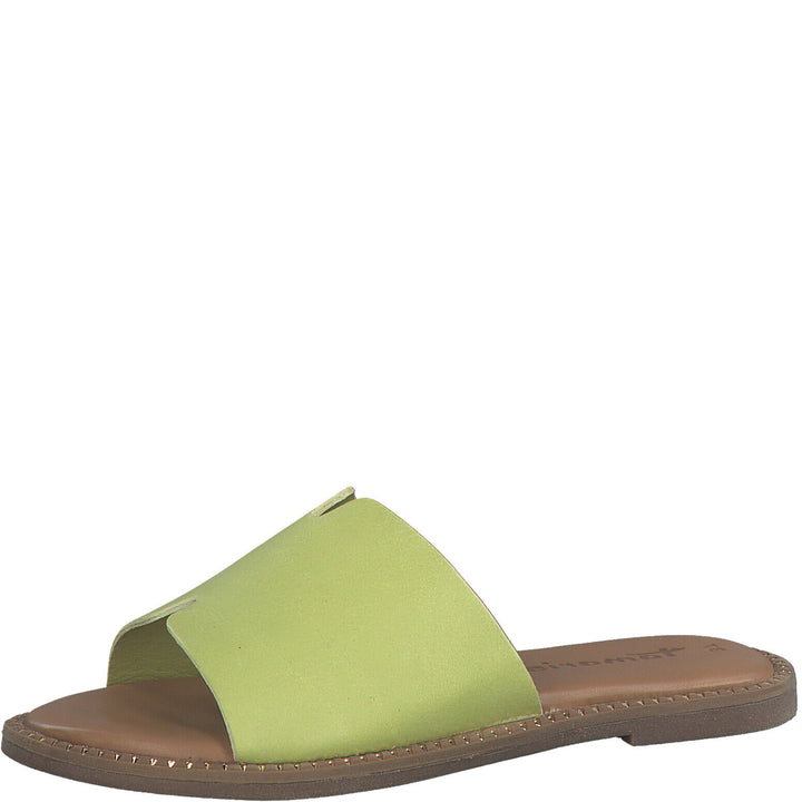 Tamaris 27135 Ladies Lime Leather Slider Mule Sandals Touch It Comfort Footbed