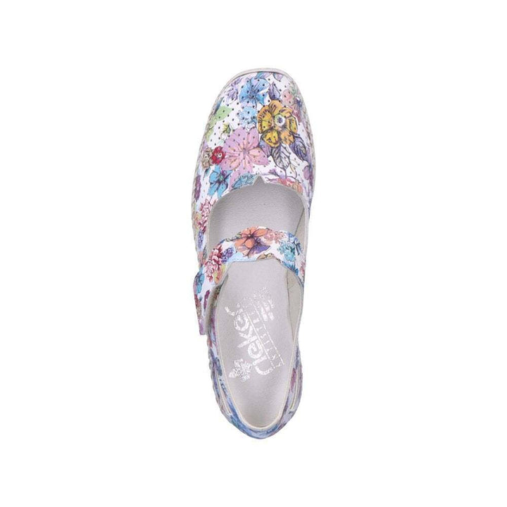 Rieker 413J2 Ladies Multi Floral Perforated Leather Mary Jane Wide Comfort Shoes