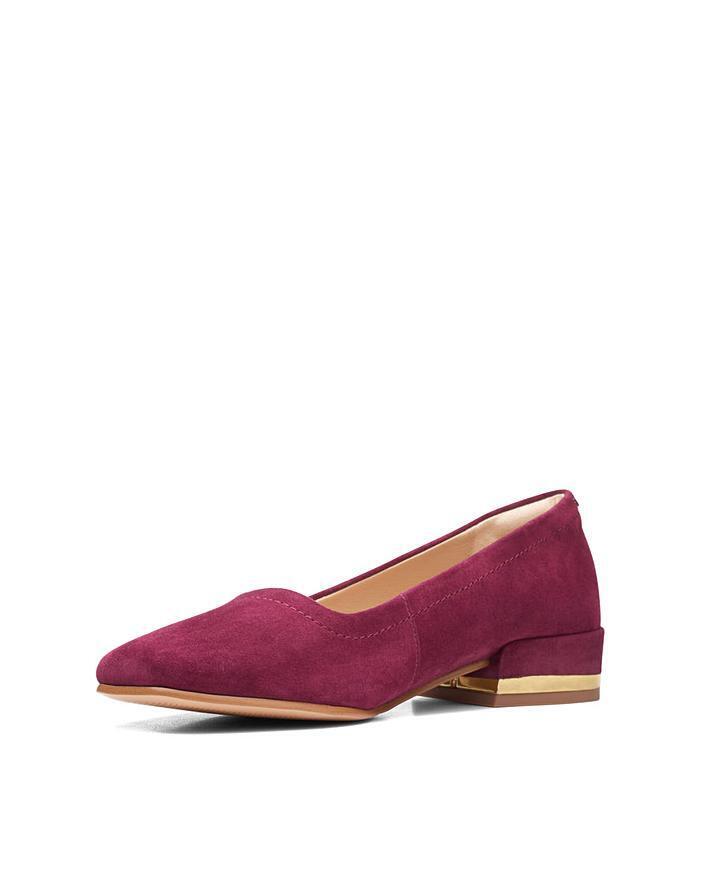 Clarks Seren30 Womens Merlot Colour Suede Court Low Block Heel D Fit Court Slip On Shoes