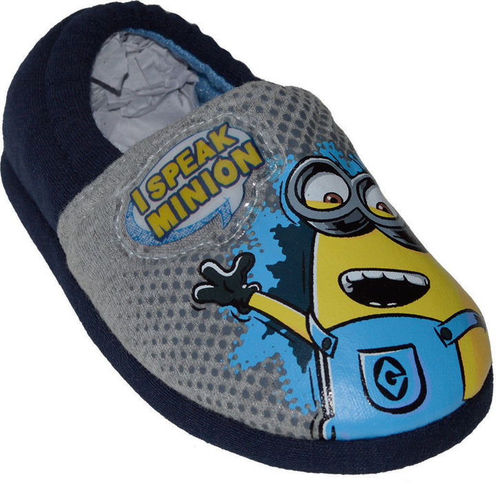 Minions Wollaston Boys/Kids Slippers Navy/Grey Novelty Elasticated Slippers