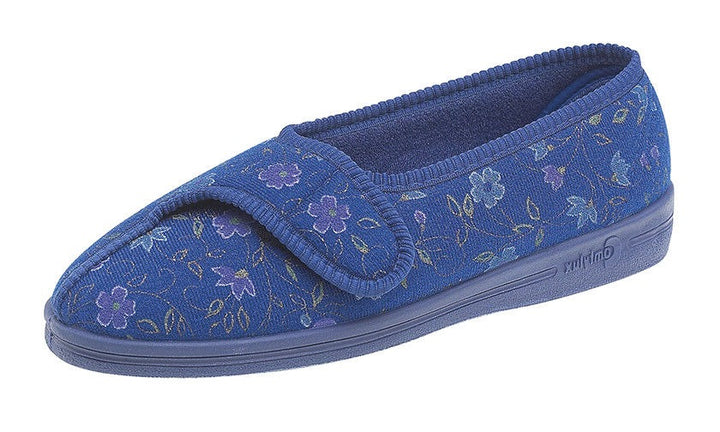 Comfylux Diana EXTRA WIDE FIT Womens Blue Floral Open Out Washable Slippers