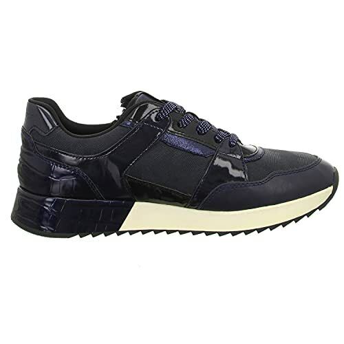 Tamaris 23736 Ladies Navy Combi Faux Leather Wedge Lace Up/Zip Athleisure Trainer