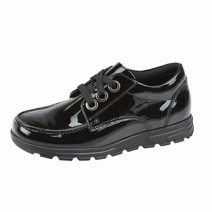 Roamers G193 Girls School Shoes Infants Black Patent Leather Lace Up Memory Foam