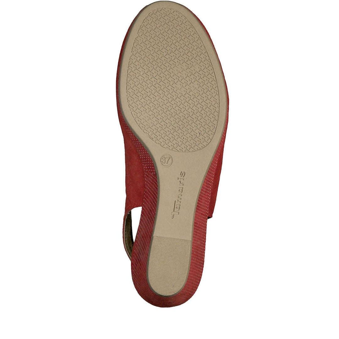 Tamaris 29303 Ladies Red Suede & White Polka Dots 40's Inspired Espadrille Peep Toe Wedge Sandal