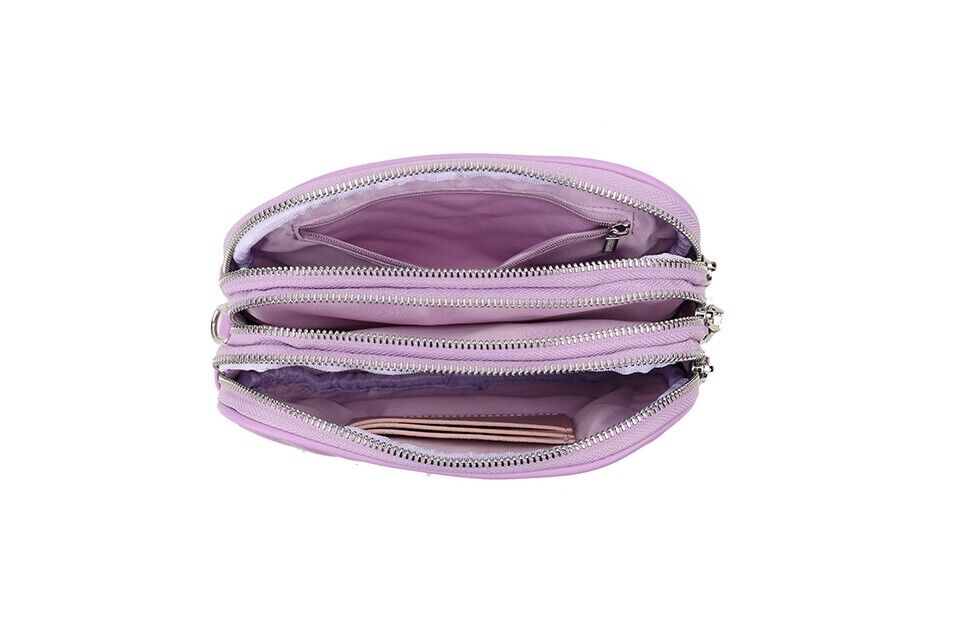 Long & Son Ladies Purple Triple Zip Handbag Crossbody Adjustable Fabric Strap