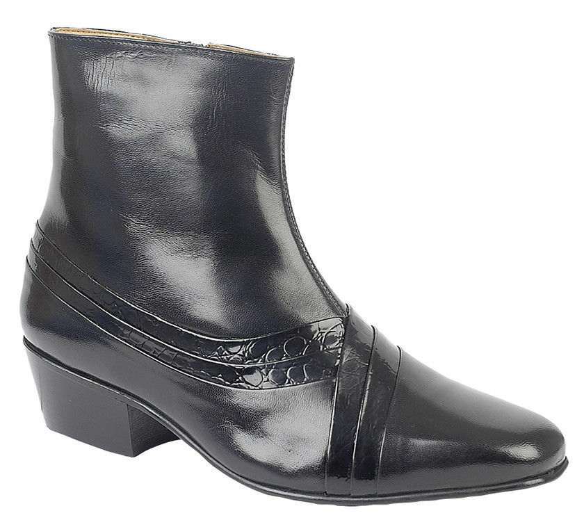 Montecatini MT5113 Mens Cuban Heel Black Reptile Leather Zip Up Formal Dress Boots