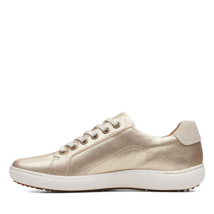 Womens Clarks Nalle Lace Champagne Gold Leather Lace Up/Zip Athleisure Trainers