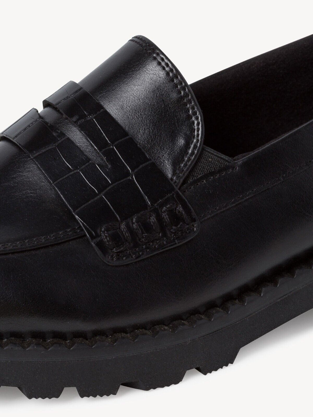 Tamaris 24312 Ladies Black Matt Chunky Loafers With Crocodile Trim Comfort & Touch It Footbed