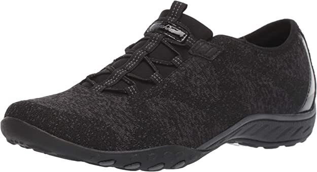 Skechers Ladies Black Wide Fit Bungee Slip On Trainers Breathe Easy Opportuknity