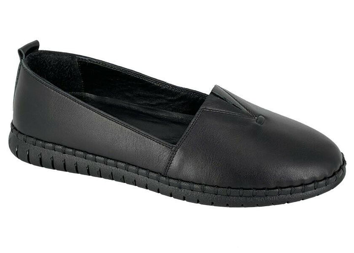 Mod Comfys L930 Womens Black Soft Leather Centre Gusset Comfort Slip On Shoes