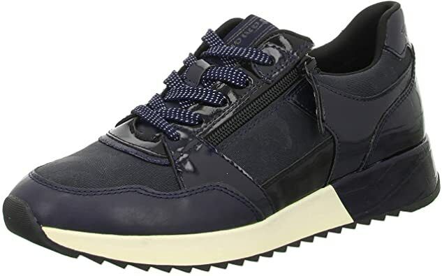 Tamaris 23736 Ladies Navy Combi Faux Leather Wedge Lace Up/Zip Athleisure Trainer